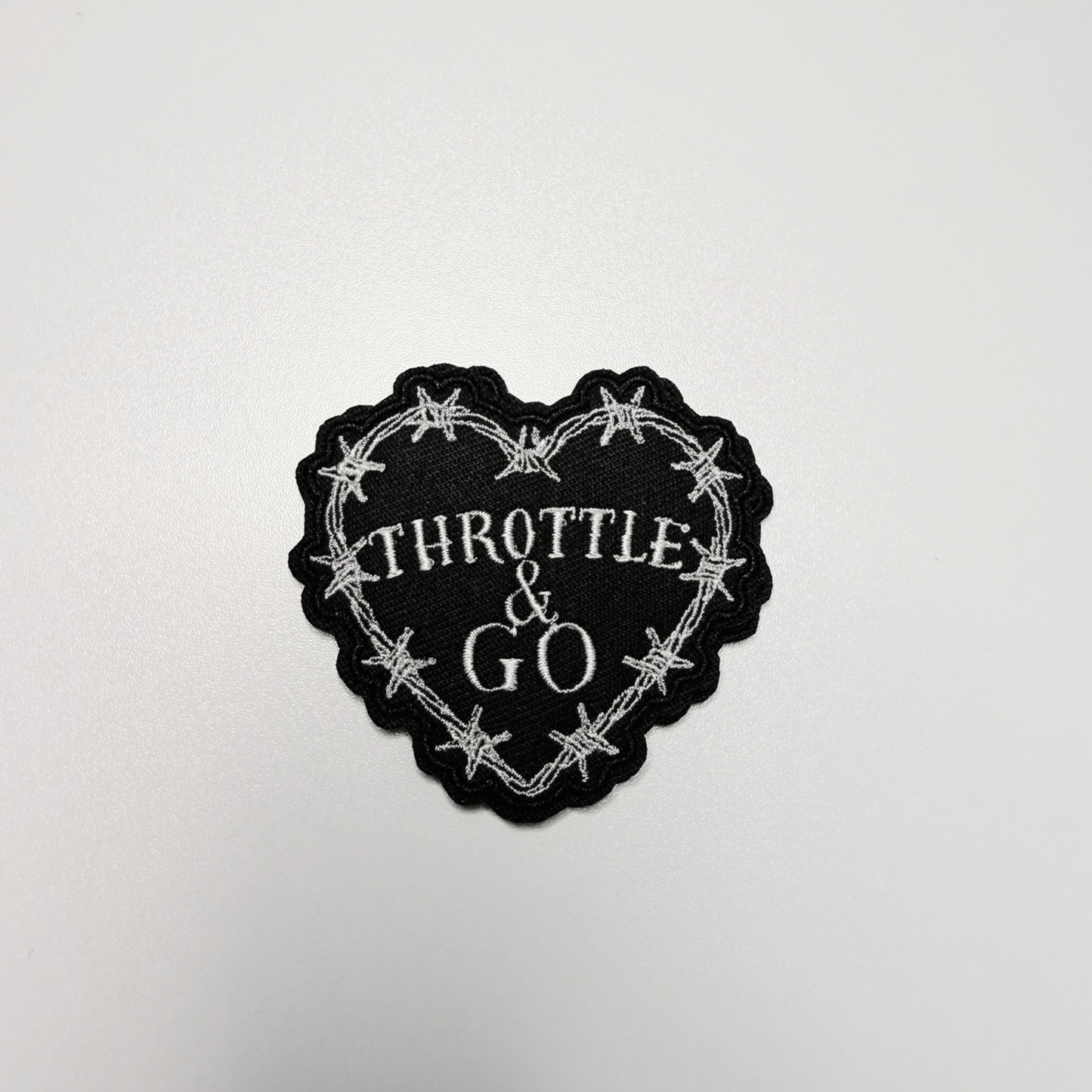 2.5" Throttle & GO Heart w barbed wire - Embroidered Hat Patch