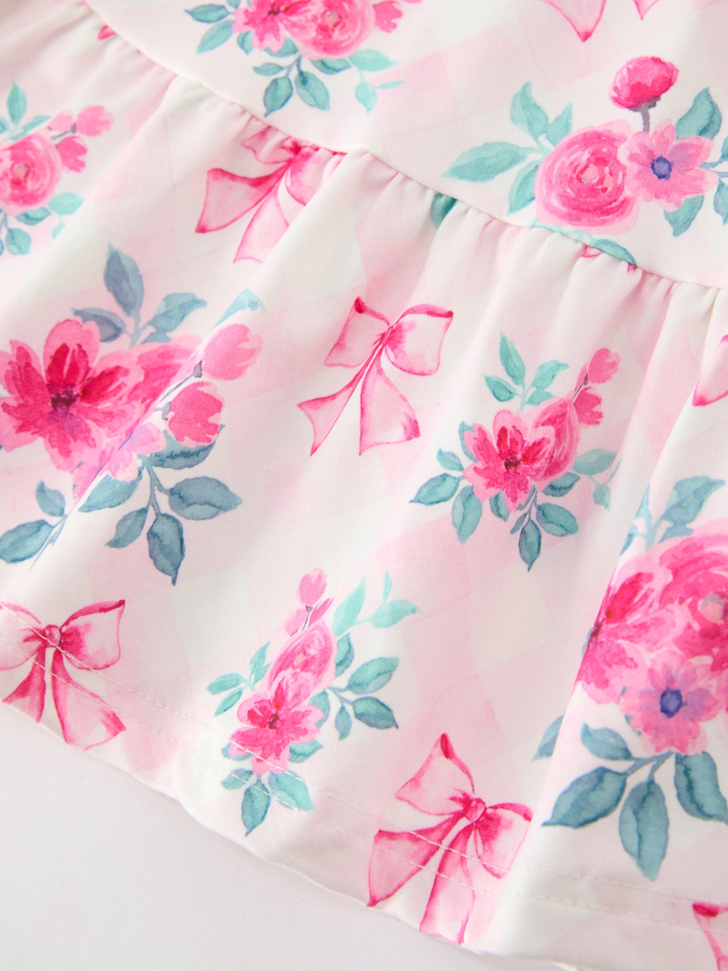 Fall Pink Floral Puff Sleeve Girls Dress