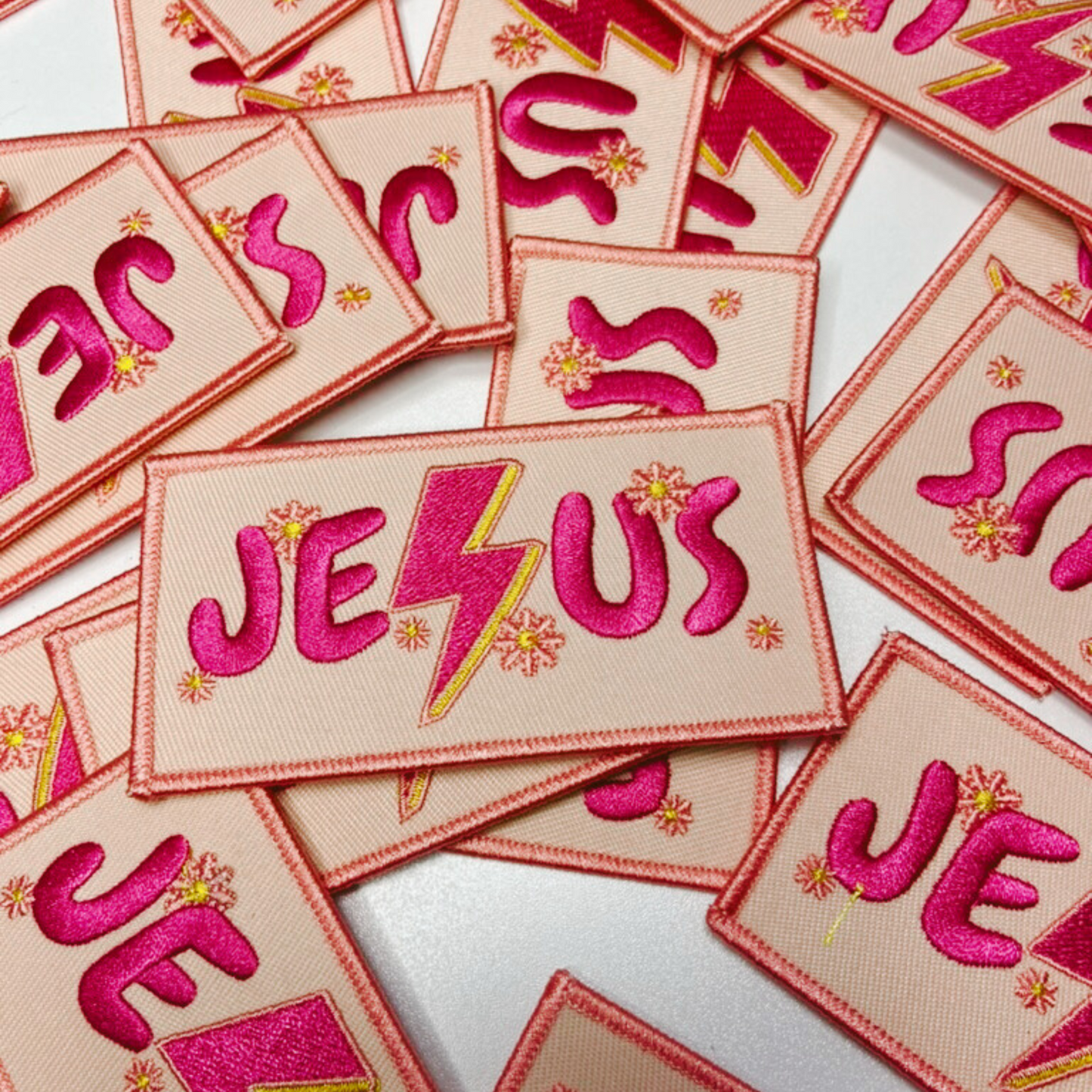 4" JESUS with Lightning and flowers - Embroidered Hat Patch