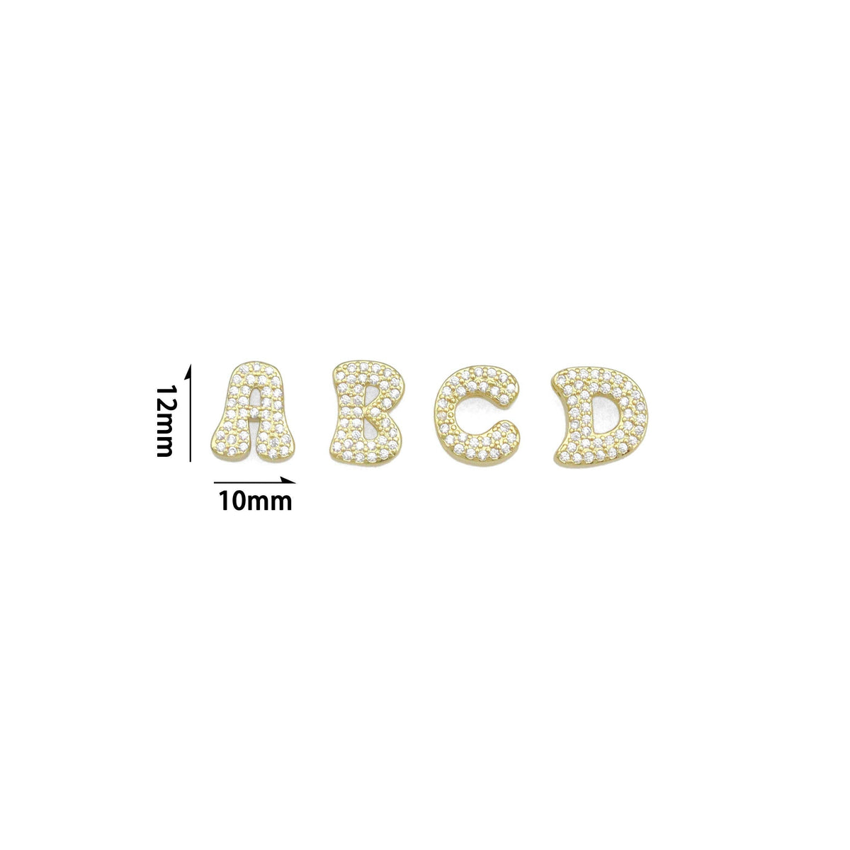 Gold Silver CZ Gold Alphabet Initial Letter Charm Pendant Bead,Sku#LX888
