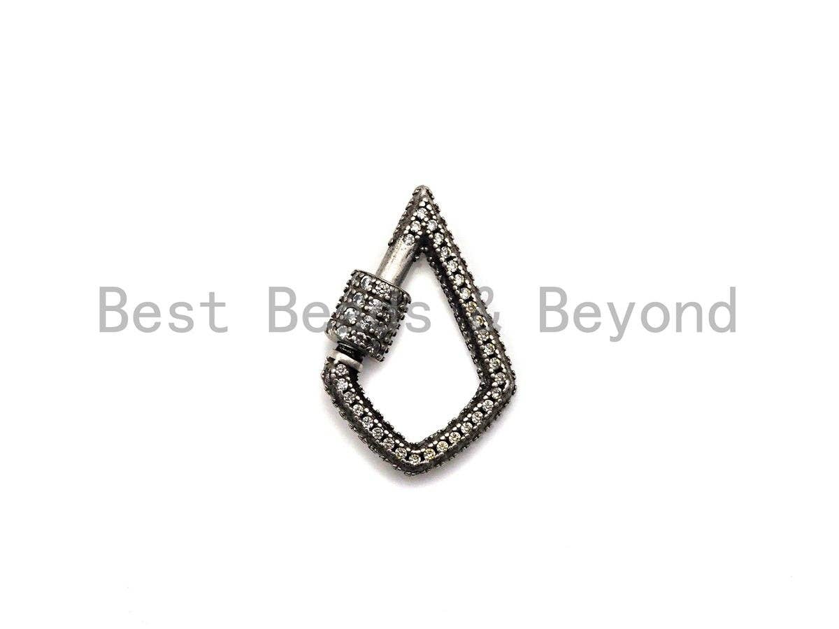 Fully Clear CZ Micro pave Drop Shape Clasp, CZ Pave Clasp, Antique Silver Color Carabiner Clasp, 17x25mm, sku#H178