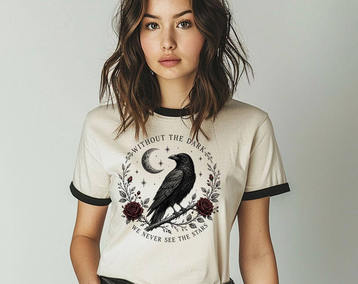 Without The Dark Raven Moon Halloween Ringer T-Shirt, Retro Contrast Trim Tee