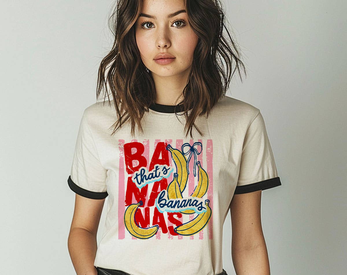 That's Bananas Striped Retro Ringer T-Shirt, Retro Contrast Trim Tee