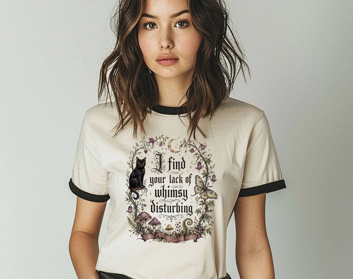 I Find Your Lack Of Whimsy Black Cat Halloween Ringer T-Shirt, Retro Contrast Trim Tee