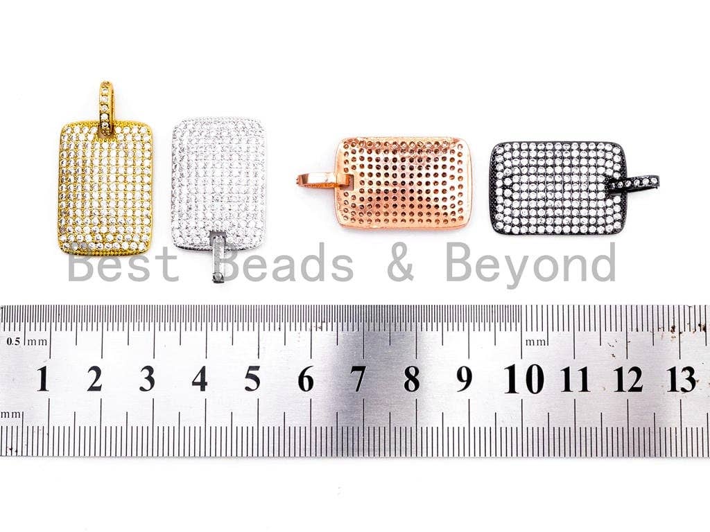 CZ Micro Pave Rectangle Pendant/Charm, Cubic Zirconia Pendant, Pave Dog Tag, 18x26mm, sku#F478