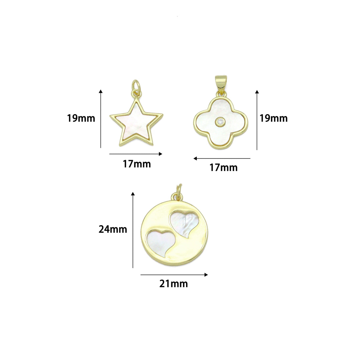 Mother of Pearl Star Clover flower Twin Heart Coin Pendant charm, Sku#LK1275