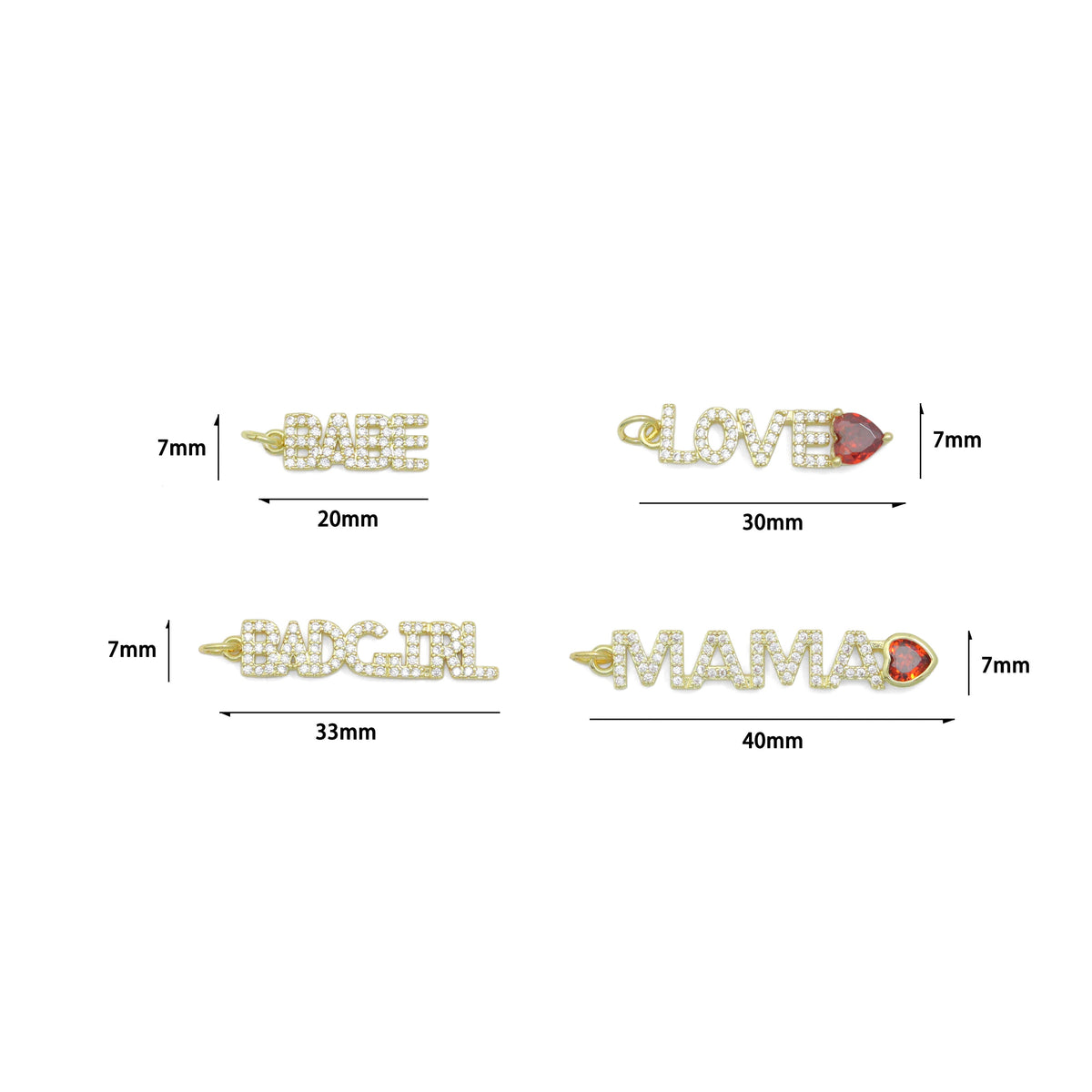 Babe, Badgirl, Love, Mama Heart Charm, Sku#Y1050