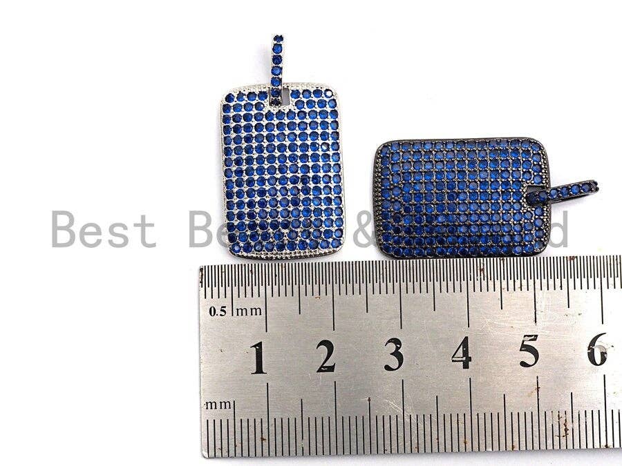 Cobalt Blue CZ Micro Pave Rectangle Tag Pendant/Charm, Cubic Zirconia Pendant, Pave Dog Tag, 18x27mm, sku#X50C