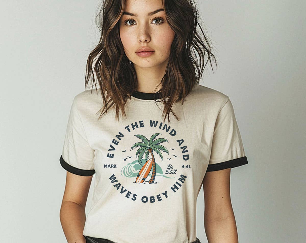 Even The Wind & Waves Obey Him Ringer T-Shirt, Retro Contrast Trim Tee