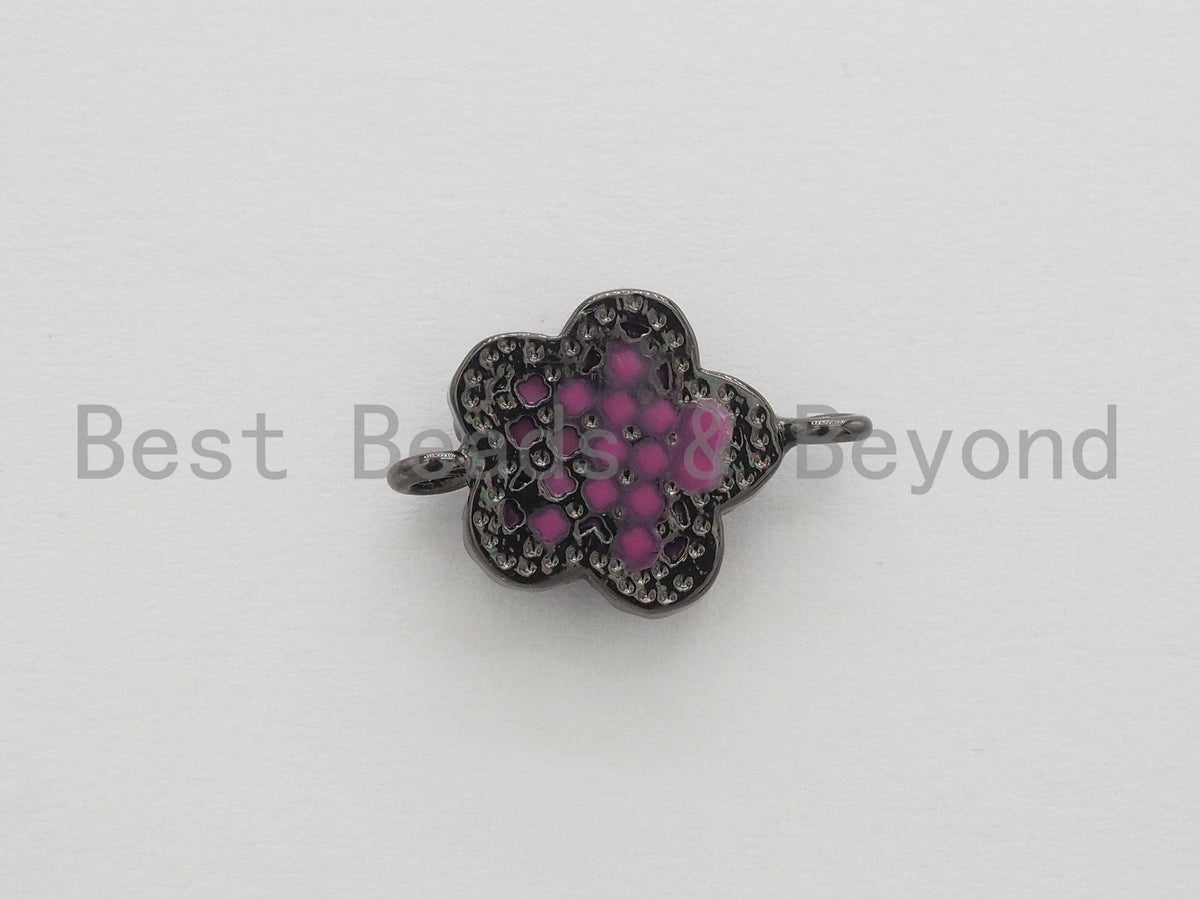 CZ Micro Pave Clover Connector with Natural Pink Abalone Shell, Cubic Zirconia Space Connector, CZ Abalone Stone Charm 13x18mm, SKU#Z249