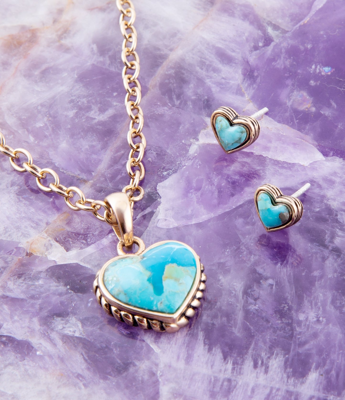 Heart Blue Turquoise Golden Stud Earrings