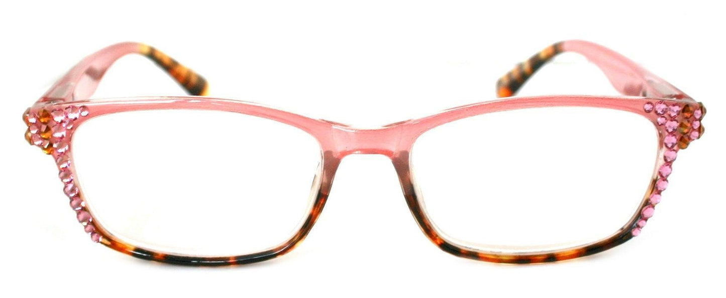 Desiree, (Bling) Women Reading Glasses W (Light Rose, Cooper) Genuine European Crystals +1.5 ..+6 Square High Strength NY Fifth Avenue