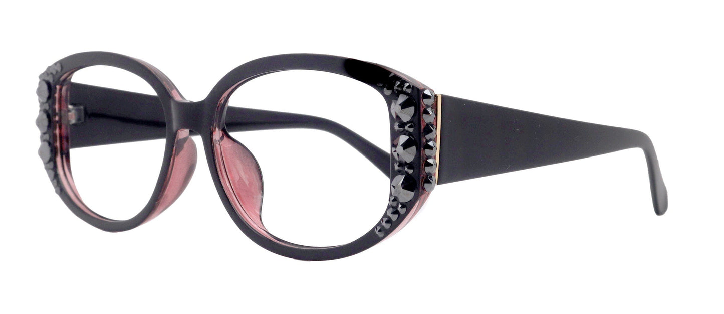 Petunia Oversized Bling Reading Glasses, Hematite, Large Frame, High-End Readers, Bifocal, Sun readers, Trendy Style, NY Fifth Avenue