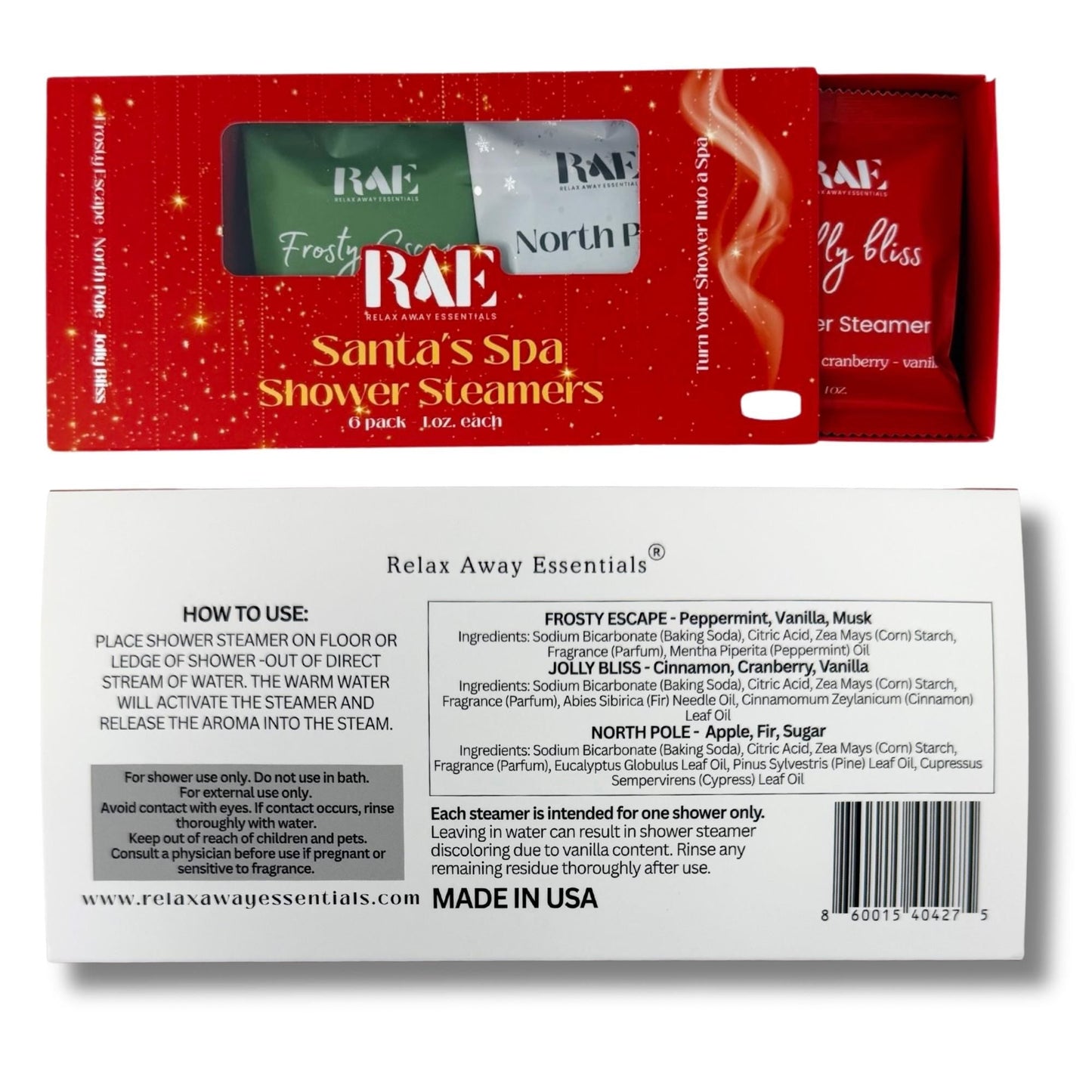 Santa's Spa Shower Steamers 6 Pack | Christmas Gift | Spa Gift | Stocking Stuffer | Aromatherapy | Handmade Gift | Holiday Spa