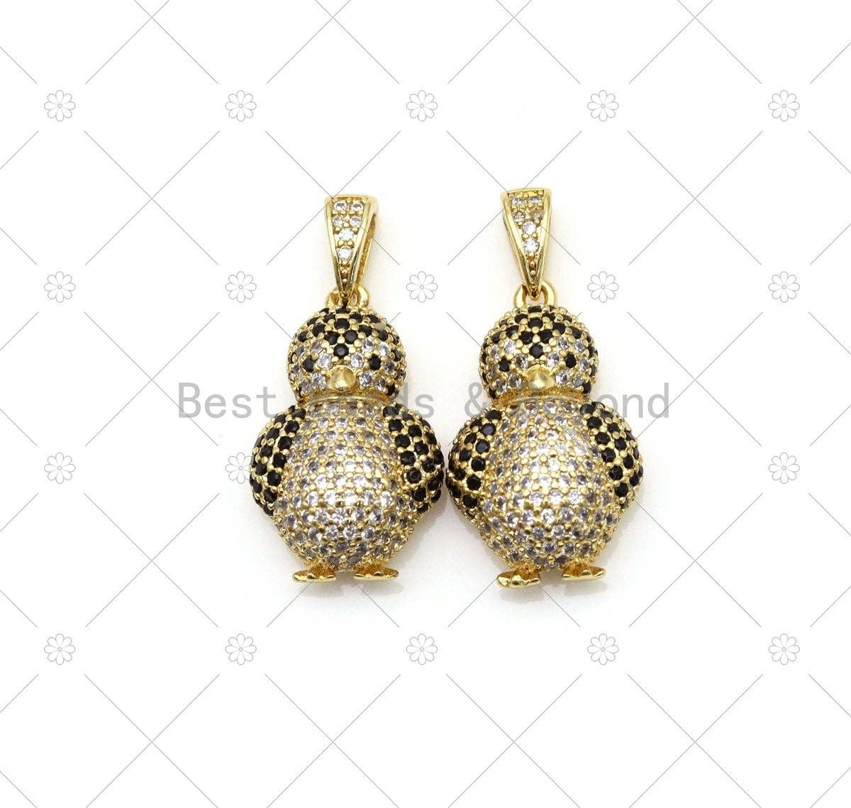 CZ Micro Pave 3D Penguin Shape Pendant, 18K Gold Filled Penguin Charm, Necklace Bracelet Charm Pendant, Sku#LD165