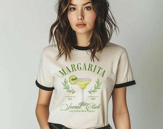 Margarita Social Club Ringer T-Shirt, Retro Contrast Trim Tee