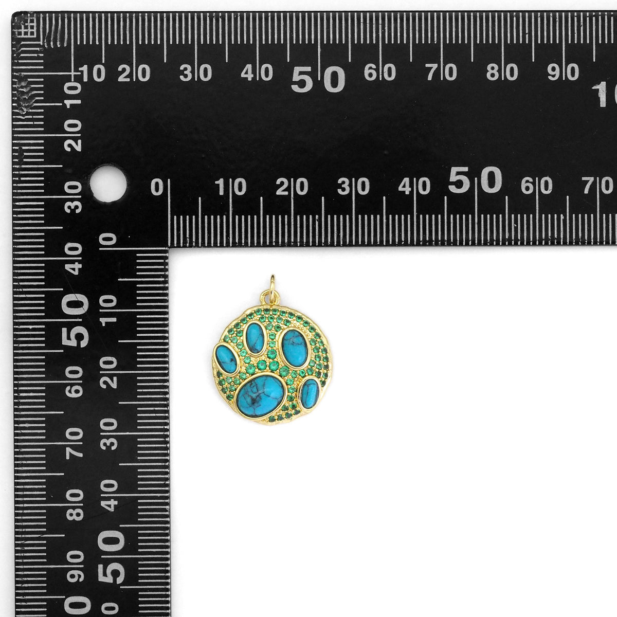 Gold Turquoise Green CZ Paw Print Pendant, Sku#Y799