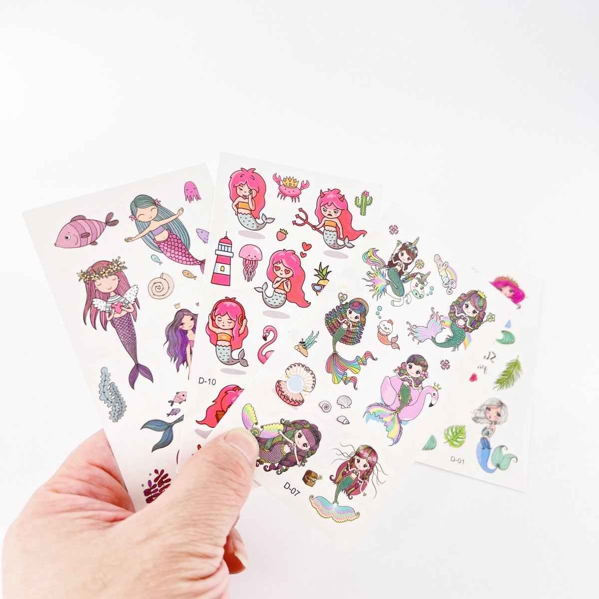 10 Mermaid Tattoo Sheets – Waterproof Kids Party Favor Stickers