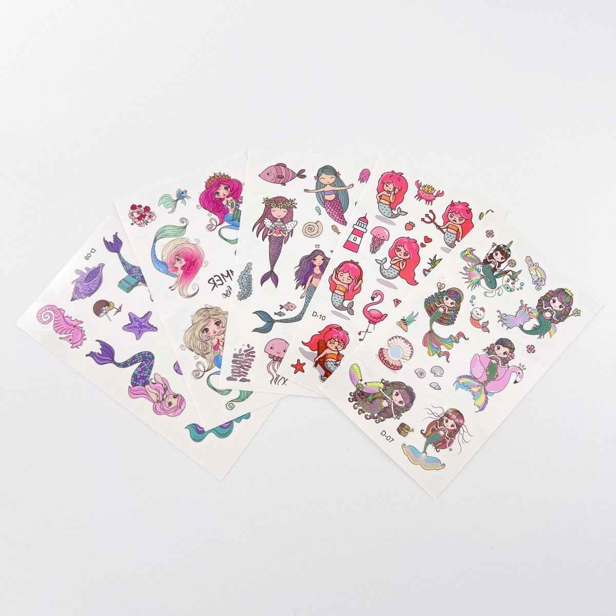 10 Mermaid Tattoo Sheets – Waterproof Kids Party Favor Stickers
