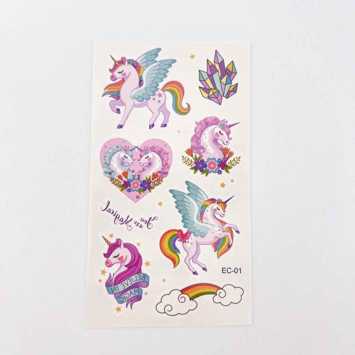 10 Sheets Unicorn Tattoos – Kids Party Favor Temporary Stickers