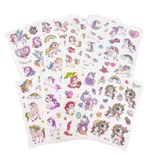 10 Sheets Unicorn Tattoos – Kids Party Favor Temporary Stickers