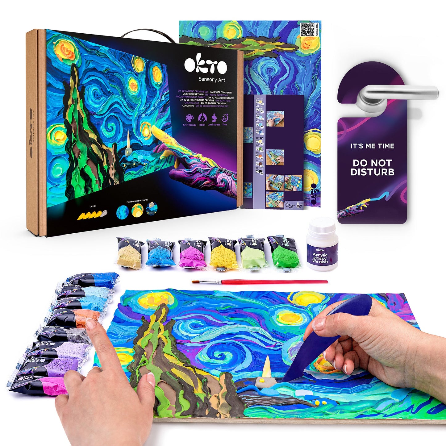OKTO Sensory Art 3D Painting “Starry Night” – 11.8” x 15.7” Canvas Kit