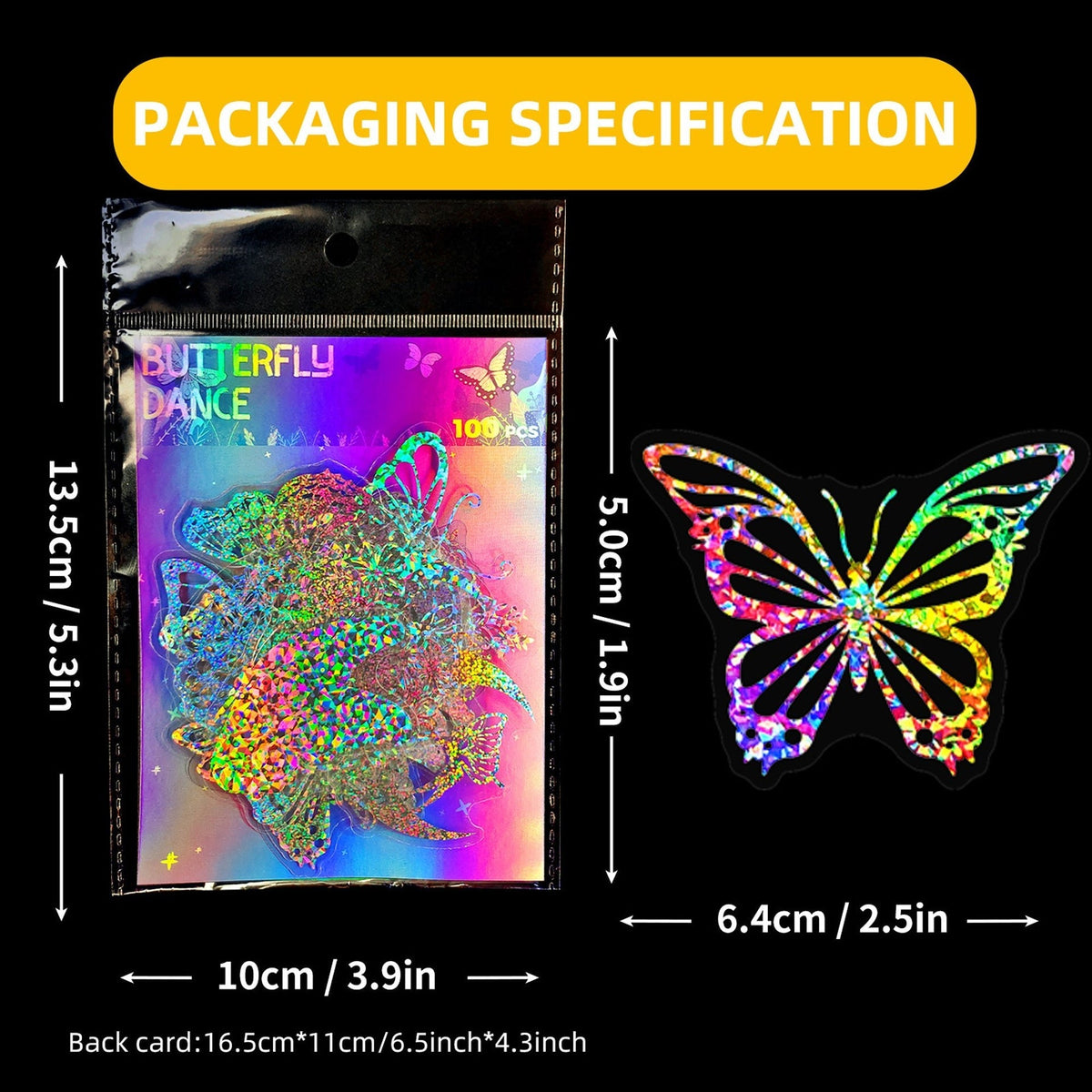 Butterfly Holographic Stickers – 100pcs for Scrapbook & Decor