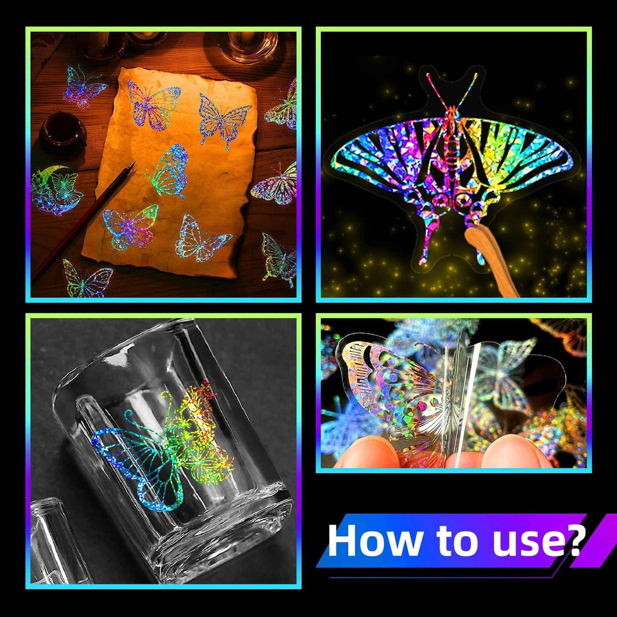 Butterfly Holographic Stickers – 100pcs for Scrapbook & Decor