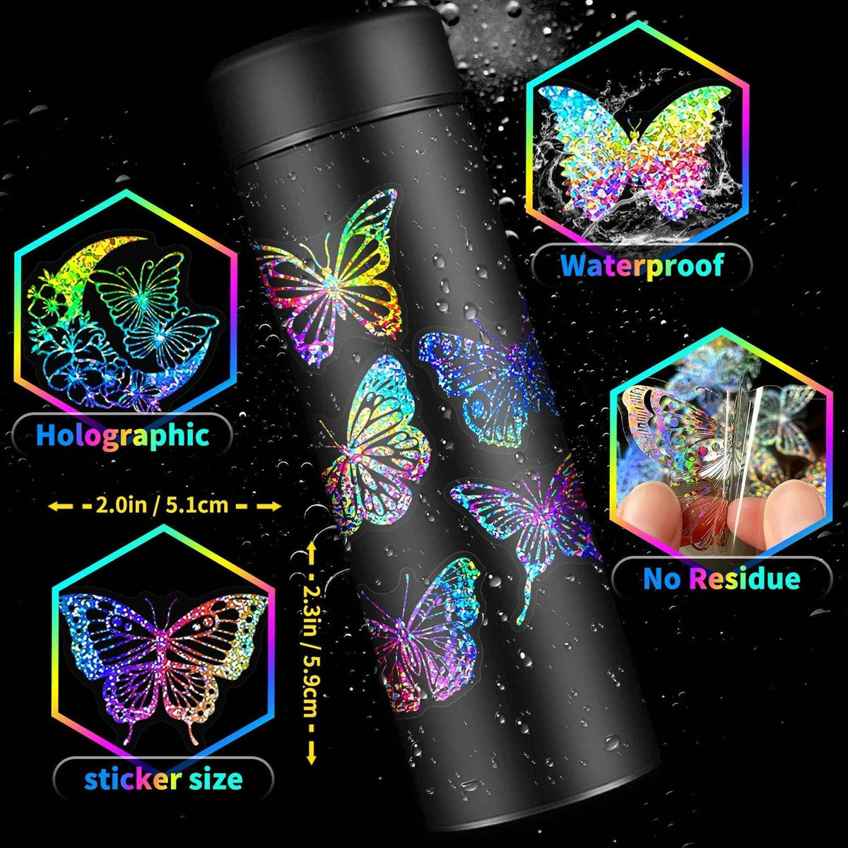 Butterfly Holographic Stickers – 100pcs for Scrapbook & Decor