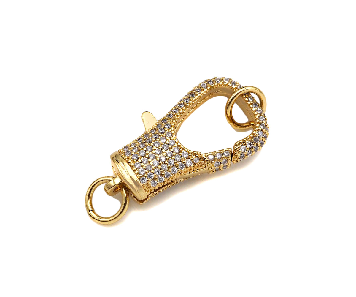 Full CZ Micro Pave Lobster Claw Clasp/Link Connector with Jump Ring, Pave Claw Clasp, Diamond Pave Clasp, 27x14mm,Sku#H307