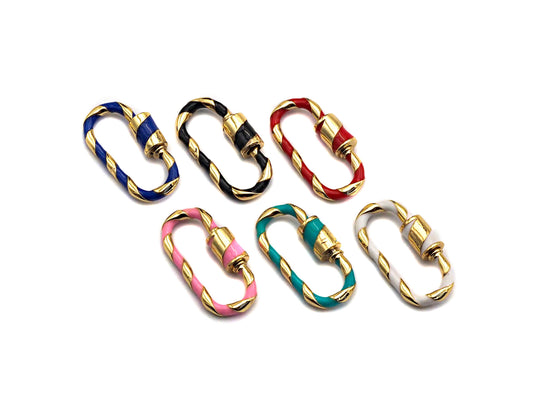 Colorful Enamel Pave Oval Shape Clasp, Carabiner Clasp, 11x25mm, sku#H161