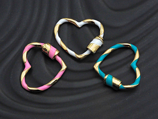 Colorful Enamel Pave Heart Shape Clasp, Gold Carabiner Clasp, 23x25mm, sku#H162