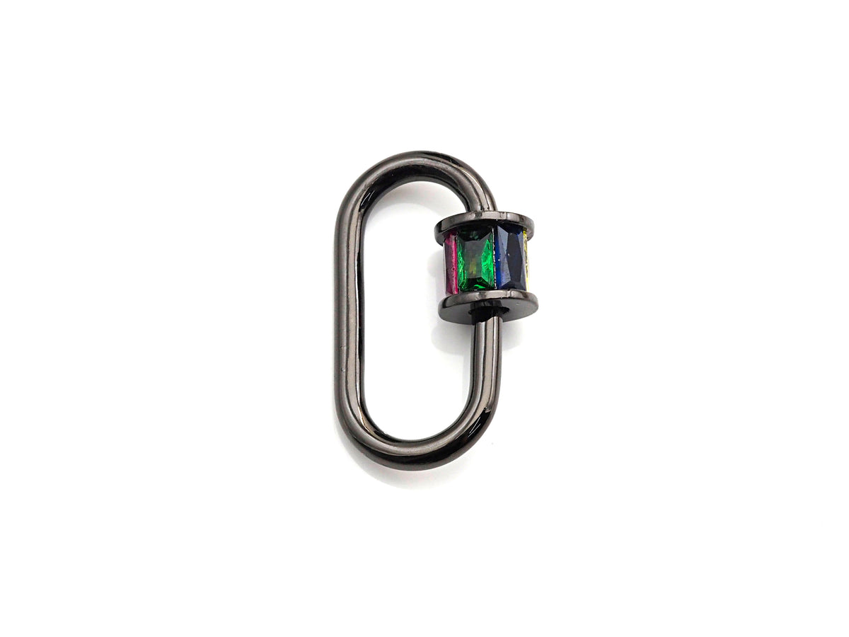 Colorful Baguette CZ Oval Shape Clasp, Gold Silver Black  Rose Gold Plated Clasp, Carabiner Clasp, 13x20mm/18x28mm, sku#H189