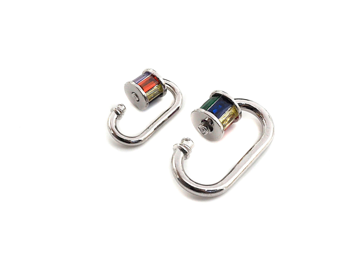 Colorful Baguette CZ Oval Shape Clasp, Gold Silver Black  Rose Gold Plated Clasp, Carabiner Clasp, 13x20mm/18x28mm, sku#H189