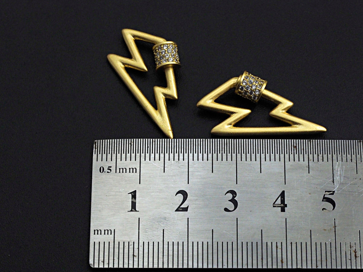 Matte Gold CZ Micro pave Lightning Shape Clasp, CZ Pave Clasp, Matte light Gold Carabiner Clasp, 15x27mm, sku#H198