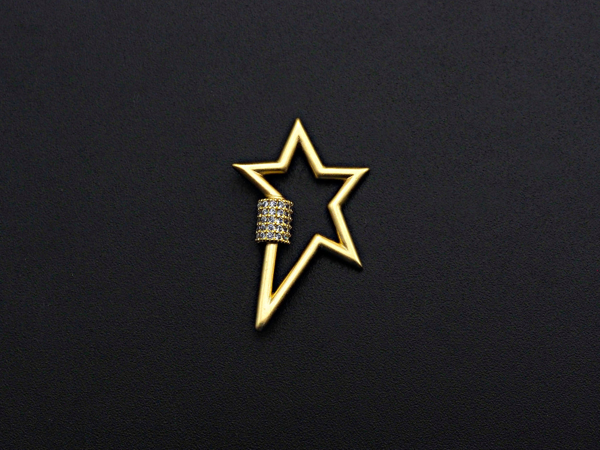 Matte Gold Clear CZ Micro pave Star Shape Clasp, CZ Pave Clasp, Matte Light Gold Carabiner Clasp, 21x32mm, sku#H201