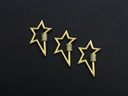 Matte Gold Clear CZ Micro pave Star Shape Clasp, CZ Pave Clasp, Matte Light Gold Carabiner Clasp, 21x32mm, sku#H201