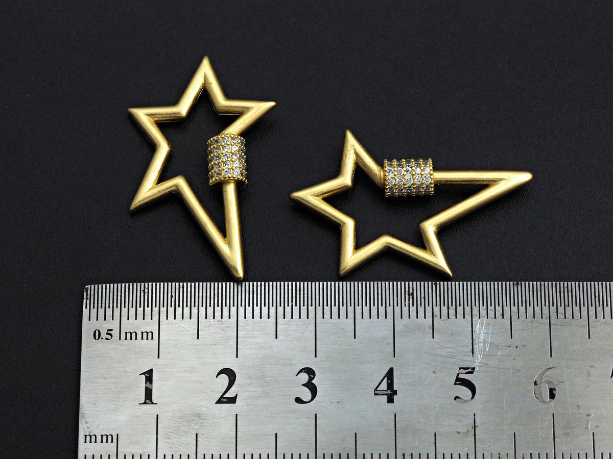 Matte Gold Clear CZ Micro pave Star Shape Clasp, CZ Pave Clasp, Matte Light Gold Carabiner Clasp, 21x32mm, sku#H201