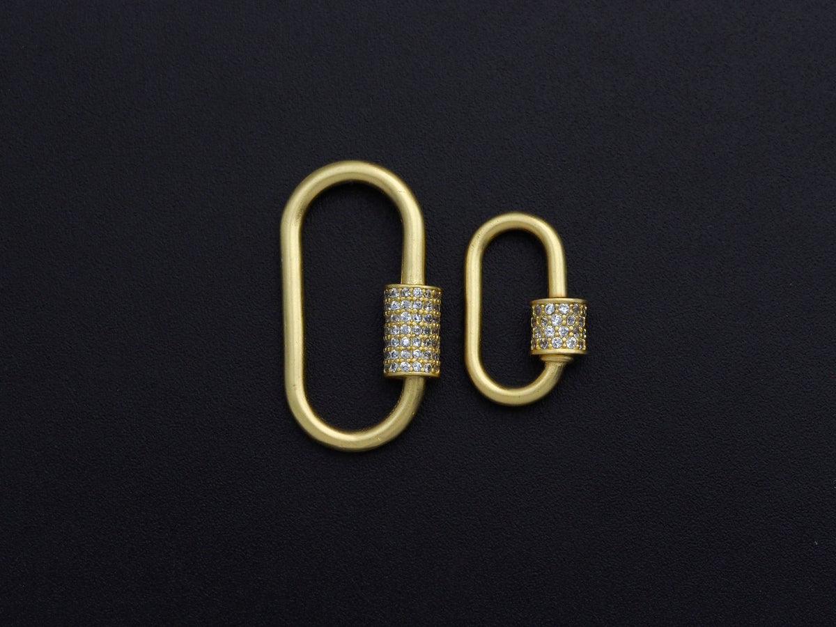 Matte Gold Clear CZ Micro pave Oval Shape Clasp, CZ Pave Clasp, 24K Gold Carabiner Clasp,10x19mm/14x28mm, sku#H204