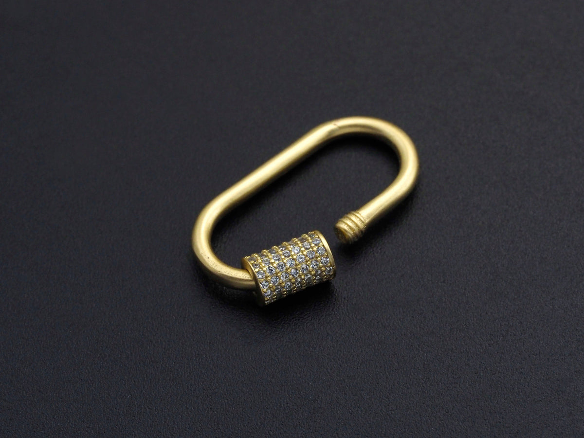 Matte Gold Clear CZ Micro pave Oval Shape Clasp, CZ Pave Clasp, 24K Gold Carabiner Clasp,10x19mm/14x28mm, sku#H204
