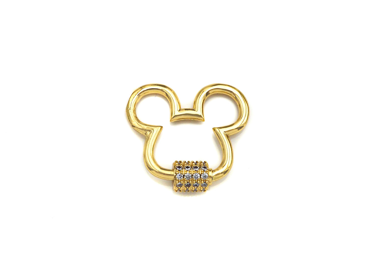 Clear CZ Micro pave Mickey Mouse Head Clasp, CZ Pave Lock, Carabiner Clasp, Chain Connector, 24x22mm,mm, sku#H273