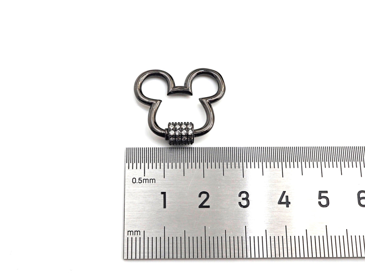 Clear CZ Micro pave Mickey Mouse Head Clasp, CZ Pave Lock, Carabiner Clasp, Chain Connector, 24x22mm,mm, sku#H273