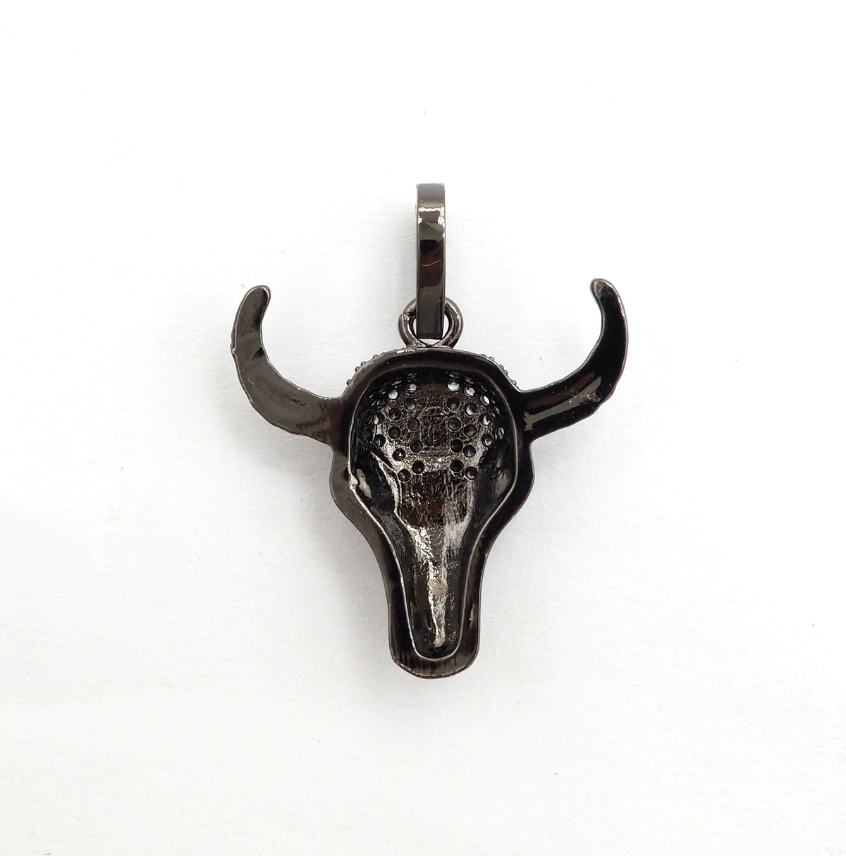 CZ Micro Pave Bull Skull Pendant, CZ Long Horn Charms,ox head, Bull Horn Charms, Antelope Head Pendant, Black/Rose Gold, 22mm,SKU#F548