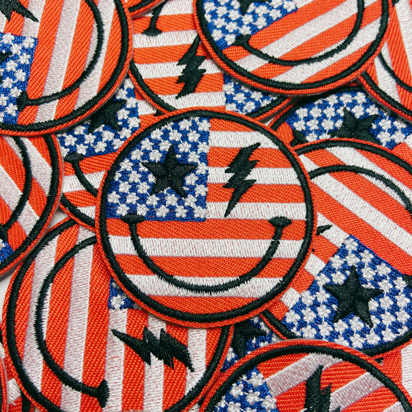 2"  Flag Smiley Face - USA  - Embroidered Hat Patch
