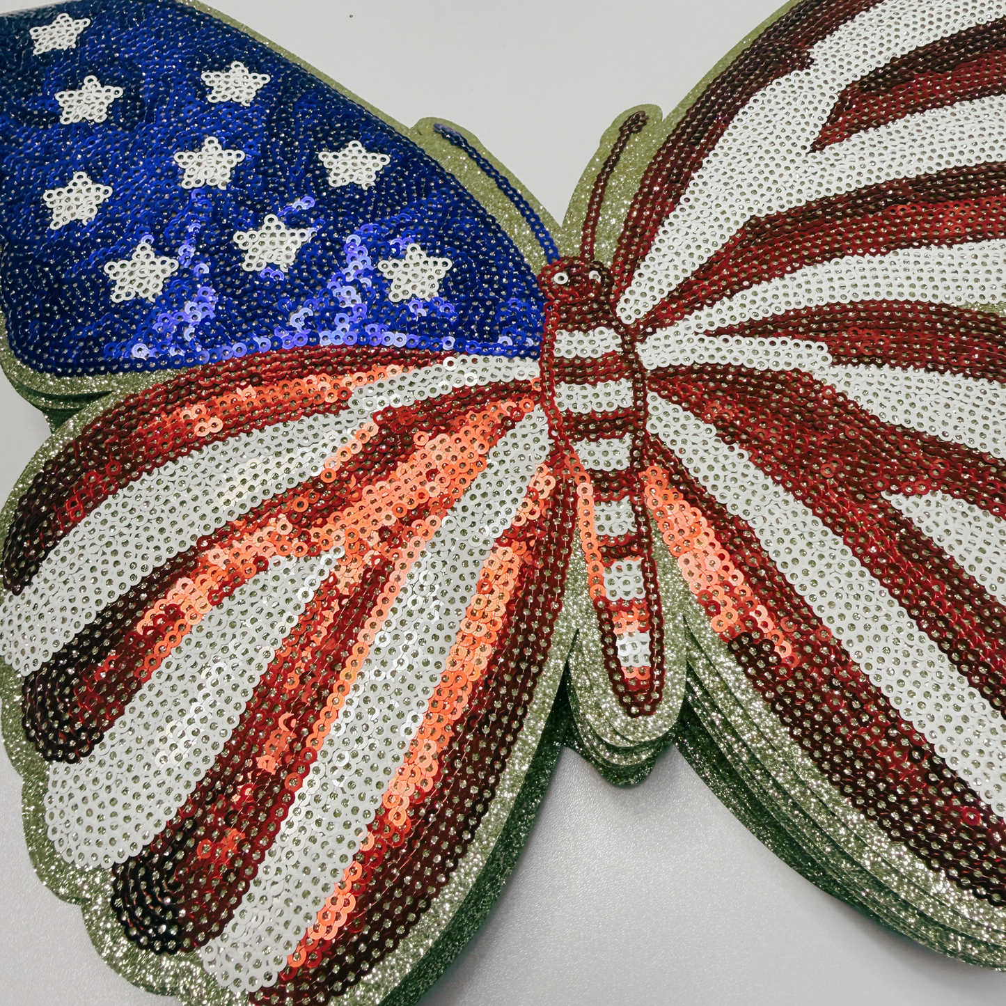 SEQUIN Patriotic Butterfly flag (11" x 9.5”) - Sequin Patch (USA) Red White & Blue