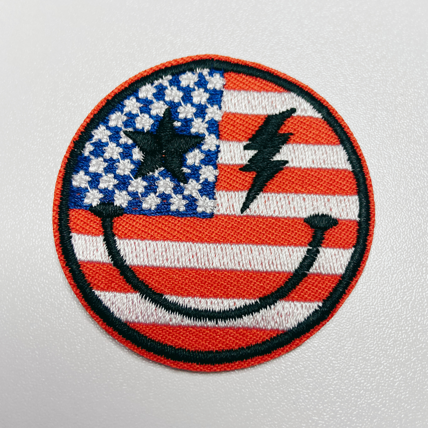 2"  Flag Smiley Face - USA  - Embroidered Hat Patch