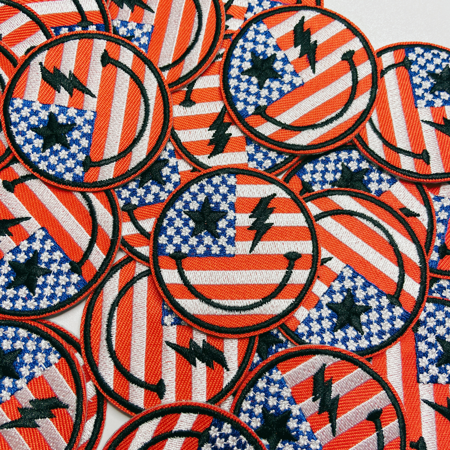 2"  Flag Smiley Face - USA  - Embroidered Hat Patch