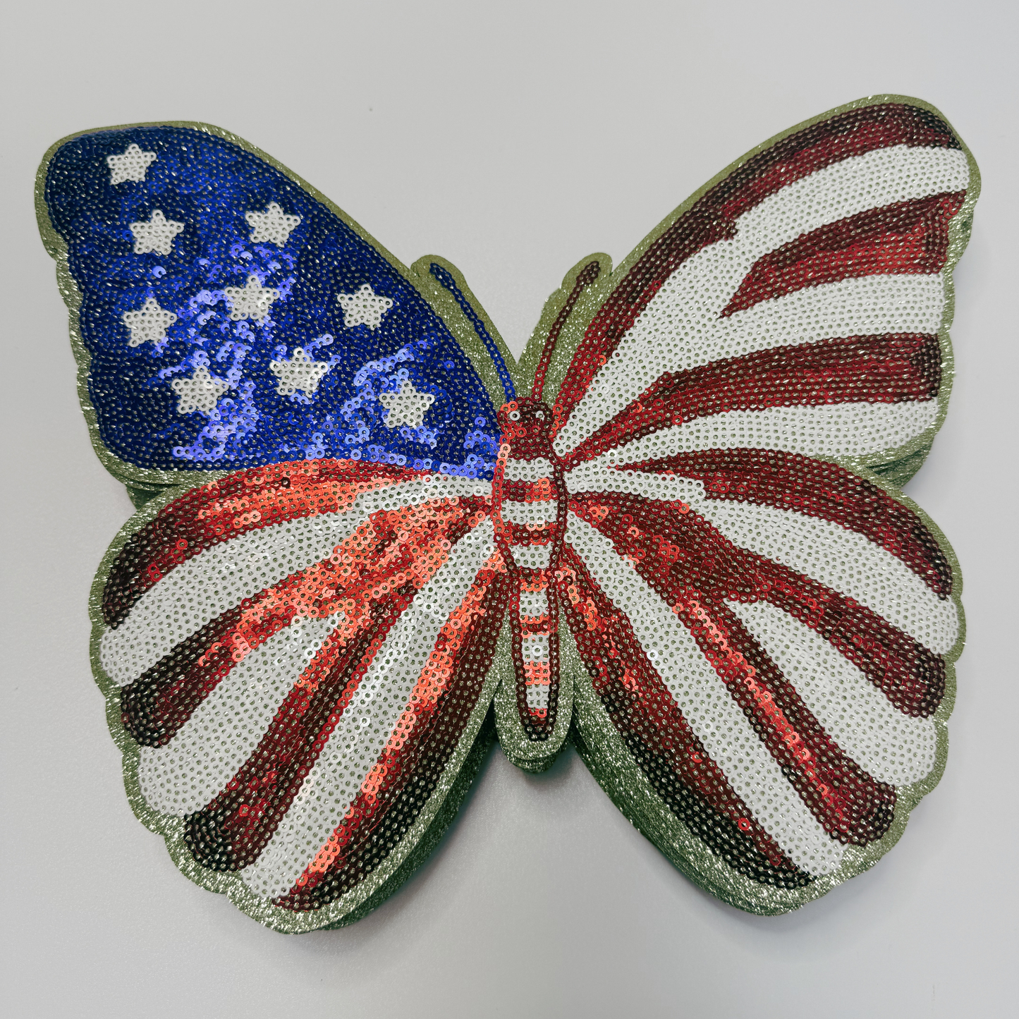 SEQUIN Patriotic Butterfly flag (11" x 9.5”) - Sequin Patch (USA) Red White & Blue