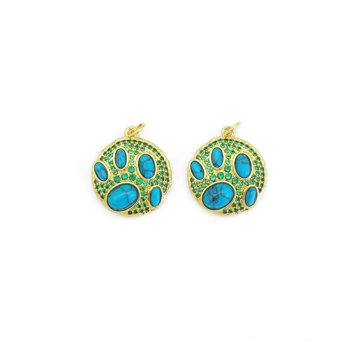 Gold Turquoise Green CZ Paw Print Pendant, Sku#Y799