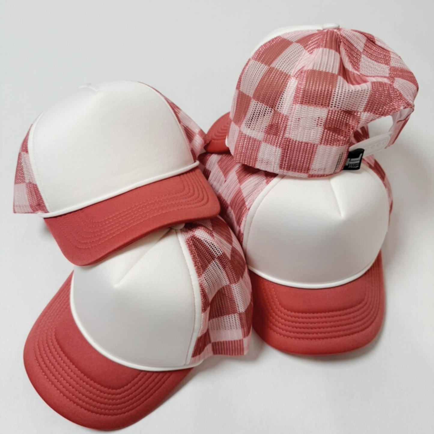 TEELUX - TRUCKER HAT BLANK - Coral Pink Checkered